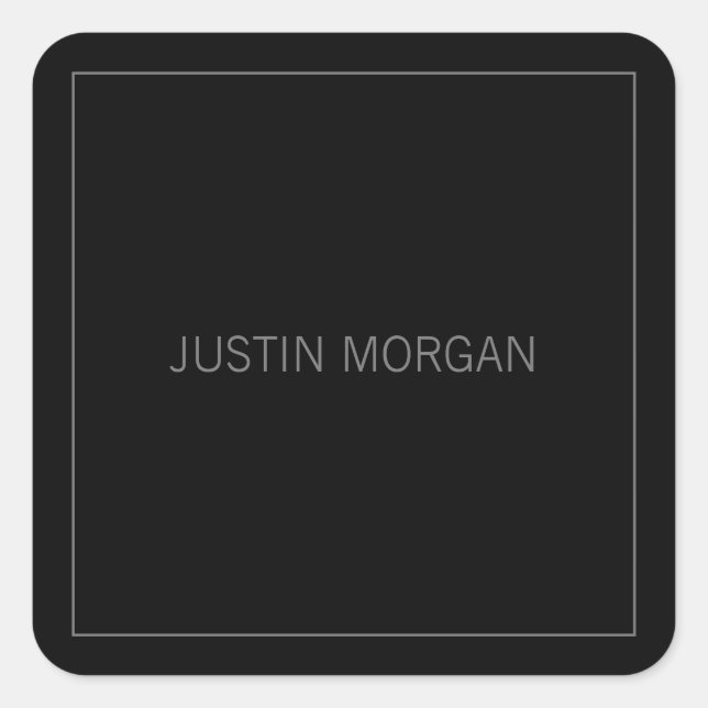 Modern Thin Frame & Your Name | Dark Grey & Grey Square Sticker (Front)