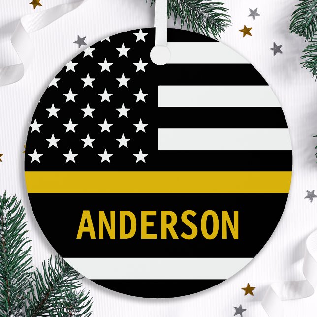 Modern Thin Gold Line Personalized 911 Dispatcher Metal Ornament (Creator Uploaded)