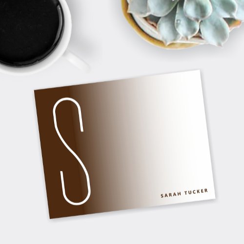 Modern Thin Monogram Brown Fade Professional Note Card
