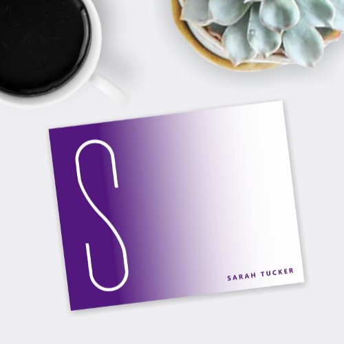 Modern Thin Monogram Purple Fade Professional Note Card