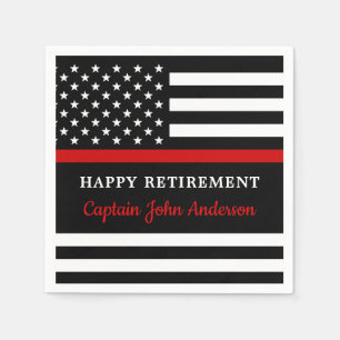 Modern Thin Red Line Firefighter Happy Retirement Napkins