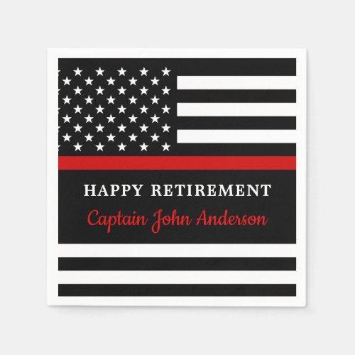 Modern Thin Red Line Firefighter Happy Retirement Napkins