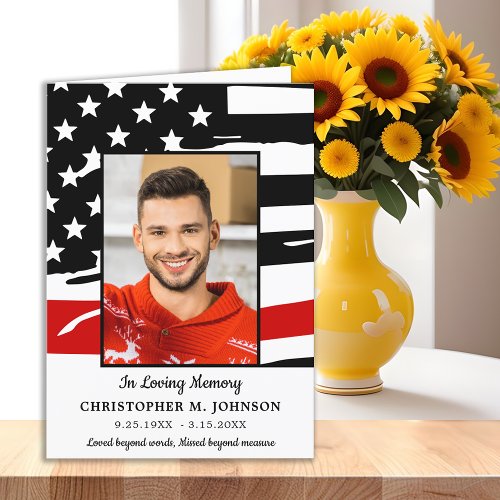 Modern Thin Red Line Firefighter Memorial Funeral Thank You Card