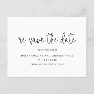 Modern Thin Script Typography Re-Save the Date Announcement Postcard