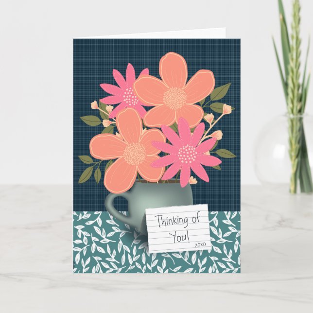 Modern Thinking of You Bright Floral Bouquet Card (Front)