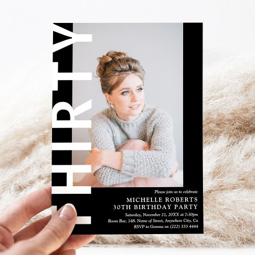 Modern THIRTY Photo 30th Birthday Party Invitation