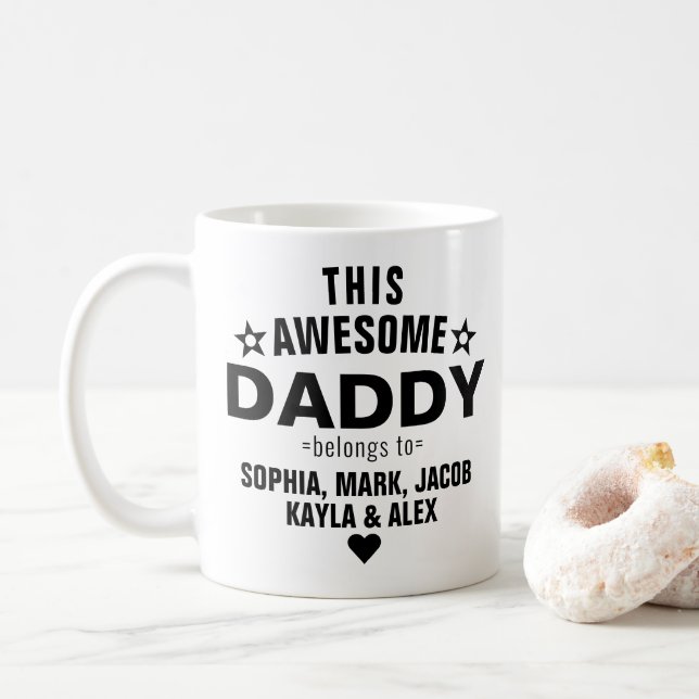 Modern This Awesome Daddy Dad Belongs to Kids Name Coffee Mug (With Donut)