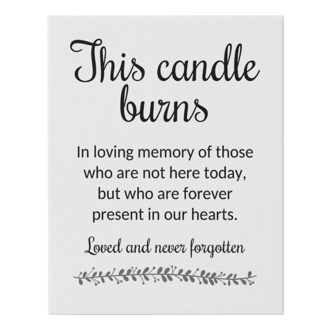 Modern This Candle Burns Memorial Wedding Faux Canvas Print (Front)