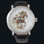 Modern Thoroughbred Equestrian Race Horse  Watch<br><div class="desc">A modern timepiece featuring a watercolor painting of a thoroughbred racehorse and a simple clock face,  makes a nice equestrian gift and horse themed accessory for horse lovers,  horse derby fans and horse racing fans.</div>