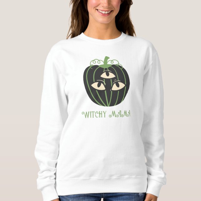 Modern Three-Eyed Pumpkin Halloween Mom's Sweatshirt (Front)