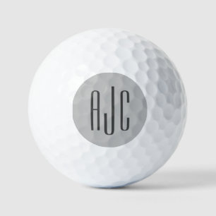 Modern Three Letter Monogram Black Gray Golf Balls