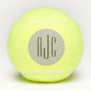 Modern Three Letter Monogram Black Gray Tennis Balls
