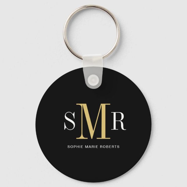 Modern three letter monogram initials name keychain (Front)