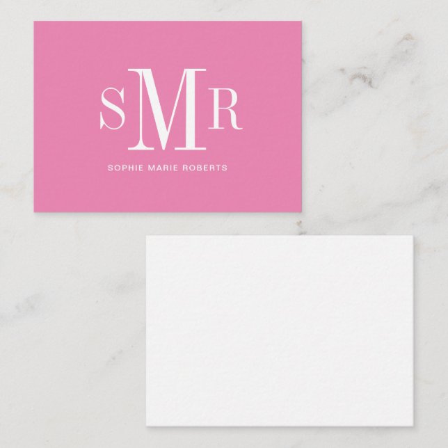 Modern three letter monogram initials name note card (Front/Back)