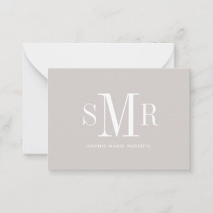 Modern three letter monogram initials name note card