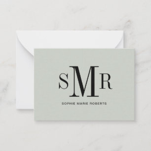 Modern three letter monogram initials name  note card