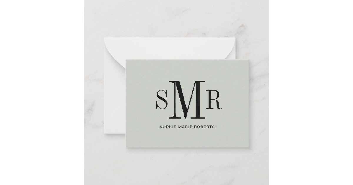 Modern three letter monogram initials name  note card