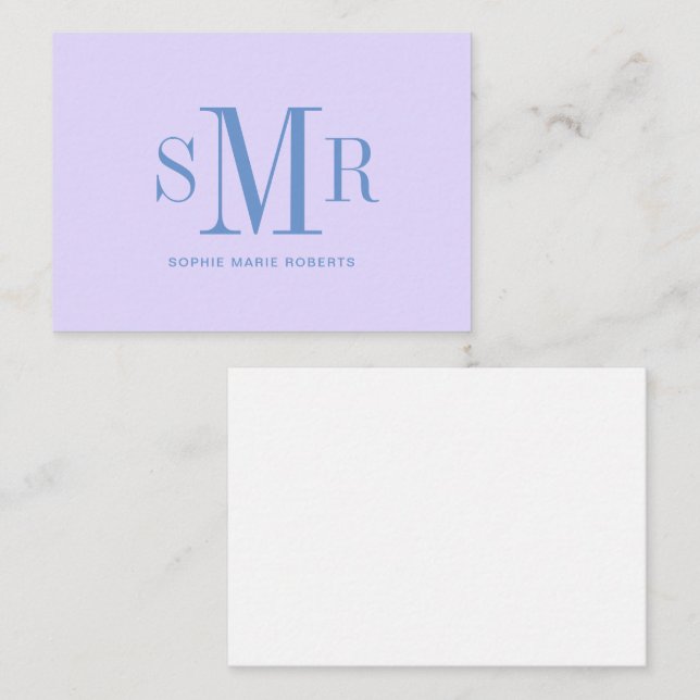 Modern three letter monogram initials name note card (Front/Back)