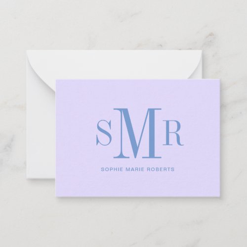 Modern three letter monogram initials name note card