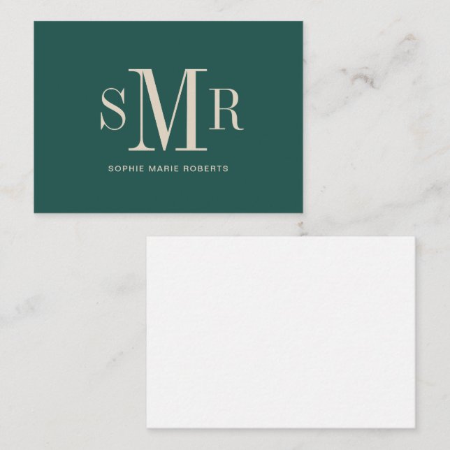 Modern three letter monogram initials name note card (Front/Back)
