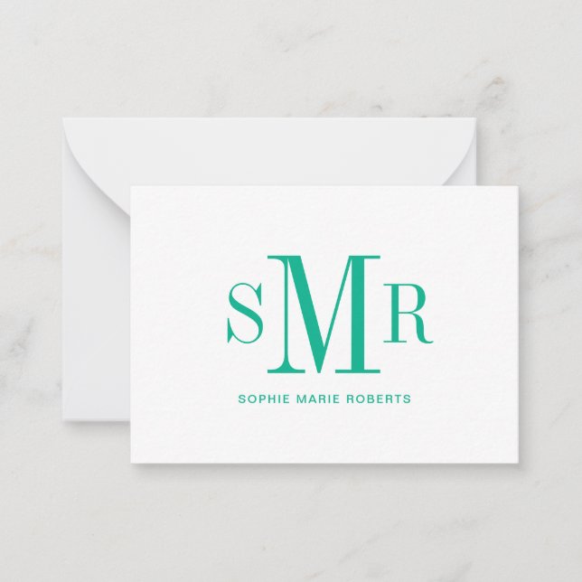 Modern three letter monogram initials name  note card (Front)