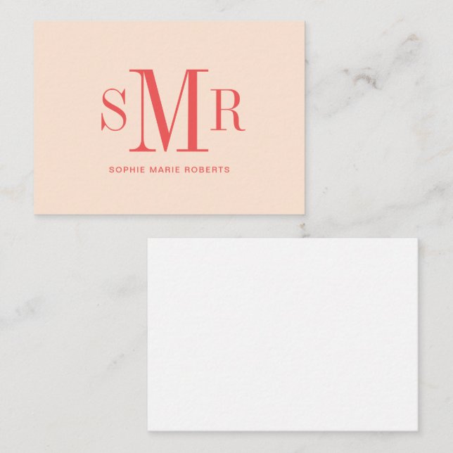 Modern three letter monogram initials name note card (Front/Back)