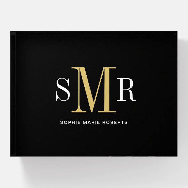 Modern three letter monogram initials name paperweight (Front)