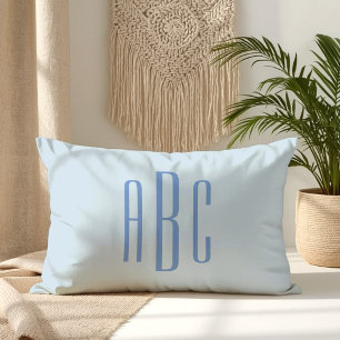Modern Three Letter Monogram Light Blue Lumbar Pillow