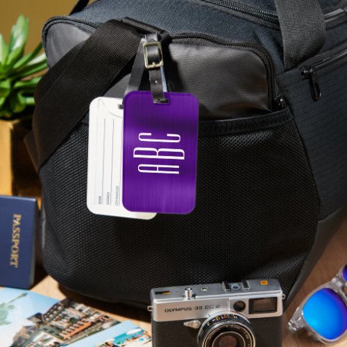 Modern Three Letter Monogrammed Indigo Purple Foil Luggage Tag