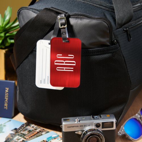 Modern Three Letter Monogrammed Red Foil Luggage Tag