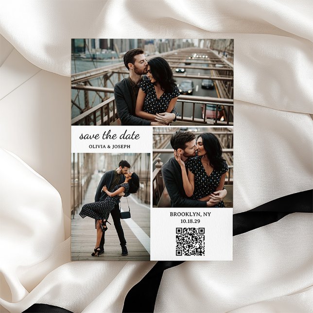 Modern Three Photo and QR Code Wedding Save The Date (Creator Uploaded)