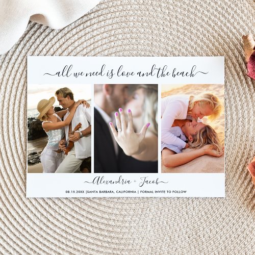 Modern Three Photo Beach Wedding Save the Date