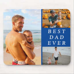 Modern Three Photo Best Dad Ever Blue Mouse Pad