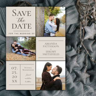 Modern Three Photo Collage   Beige Save the Date