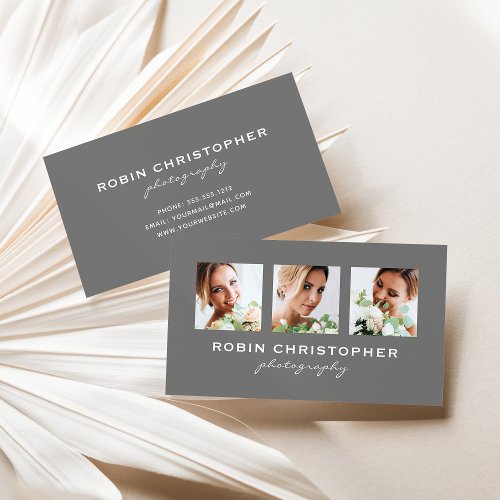Modern Three Photo Collage Gray Photographer Business Card