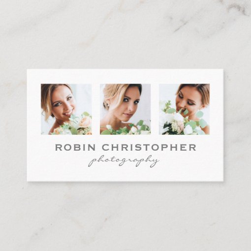 Modern Three Photo Collage Photographer Business Card | Zazzle