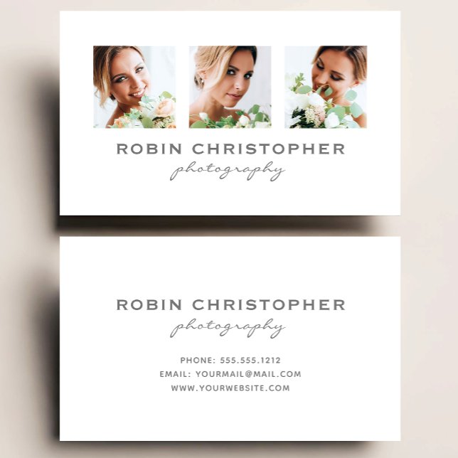 Modern Three Photo Collage Photographer Business Card (Creator Uploaded)