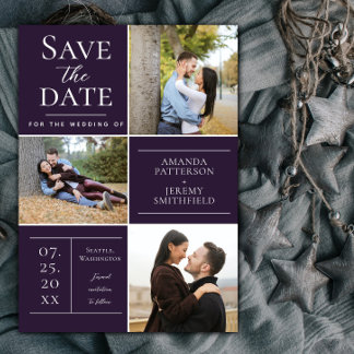 Modern Three Photo Collage | Purple Save The Date