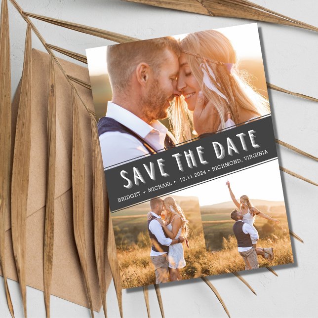 Modern Three Photo Collage Wedding Save the Date (Modern Three Photo Collage Wedding Save the Date)