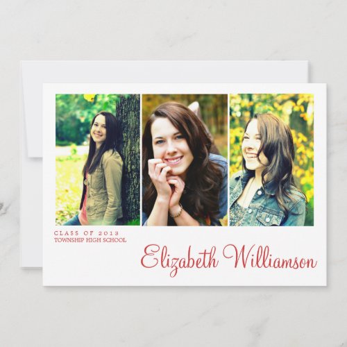 Modern Three Photo Graduation Party Invitation 5" X 7" Invitation Card