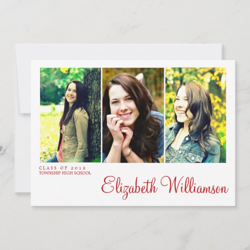 Modern Three Photo Graduation Party Invitation 5" X 7" Invitation Card