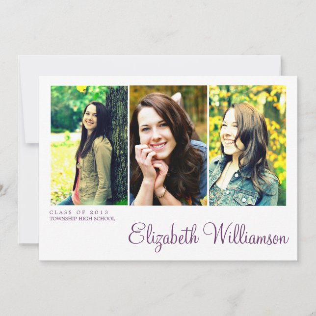 Modern Three Photo Graduation Party Invitation (Front)