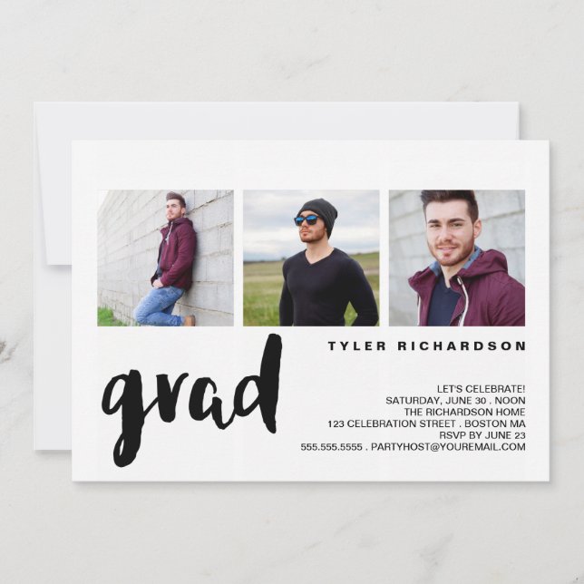 Modern Three Photo Graduation Party Invitation (Front)