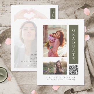 Modern Three Photo Graduation QR Code ID1099