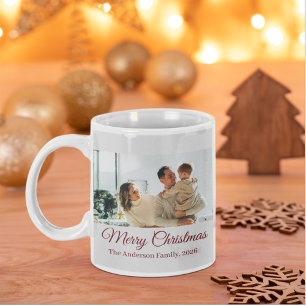 Modern Three-Photo Holiday Family Collage Giant Coffee Mug