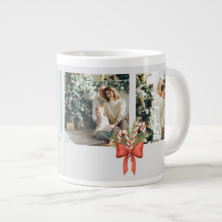 Modern Three-Photo Holiday Family Collage Giant Coffee Mug