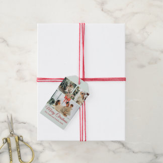 Modern Three-Photo Holiday Family Collage Gift Tags