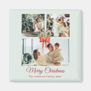 Modern Three-Photo Holiday Family Collage Magnet