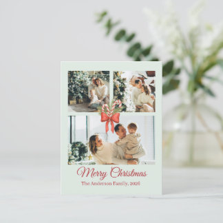 Modern Three-Photo Holiday Family Collage Postcard