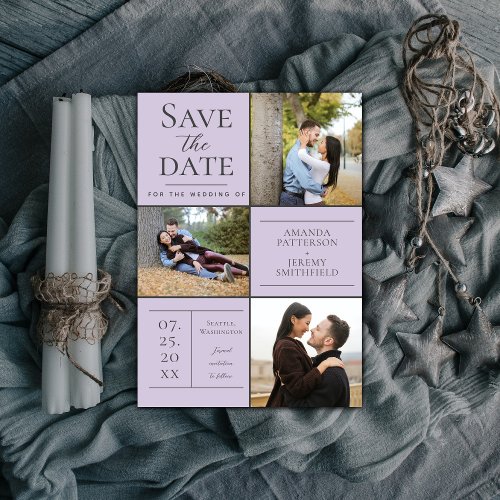 Modern Three Photo  Lavender Save the Date